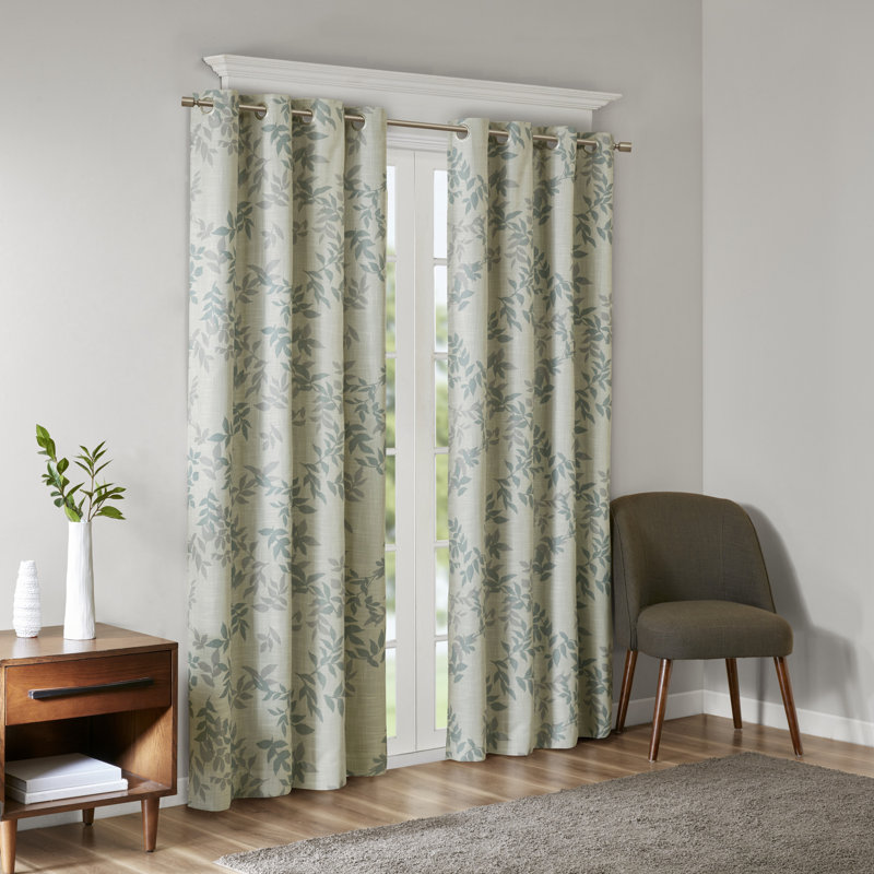 Julie Printed Botanical Blackout Single Curtain Panel, 50" W x 95" L, Aqua