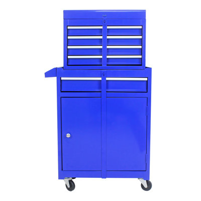 Coffre à outils roulant bleu en métal avec boulons réglables et poignées latérales 5 tiroirs pour atelier -