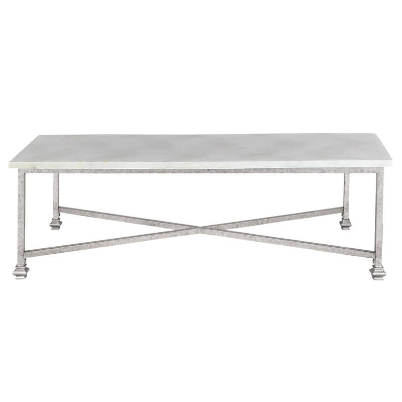 New York 4 Legs Coffee Table,  Silver, 18.5" H x 60" L x 30" W, Carrera Marble