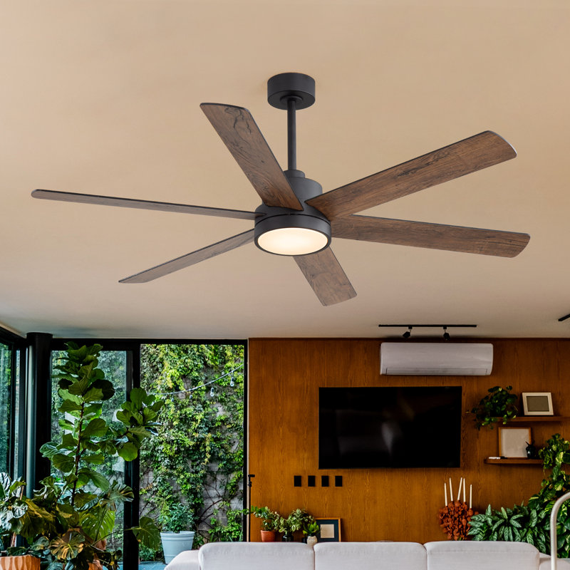 Ventilateurs de plafond de 60 po avec lumières et télécommande, grand ventilateur industriel avec moteur à courant continu réversible à 6 vitesses, ventilateur de plafond avec lumière pour le patio de la chambre à coucher