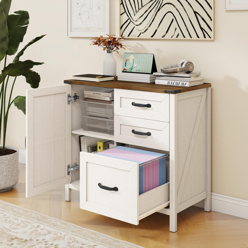 Lateral File Cabinet With 3 Drawers, White/Brown
