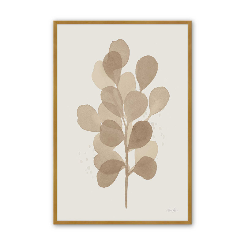 «Tan Leaf Impressions I Print», H 25,25 po x l 19,25 po, Cadre d'angle ouvert en or poli