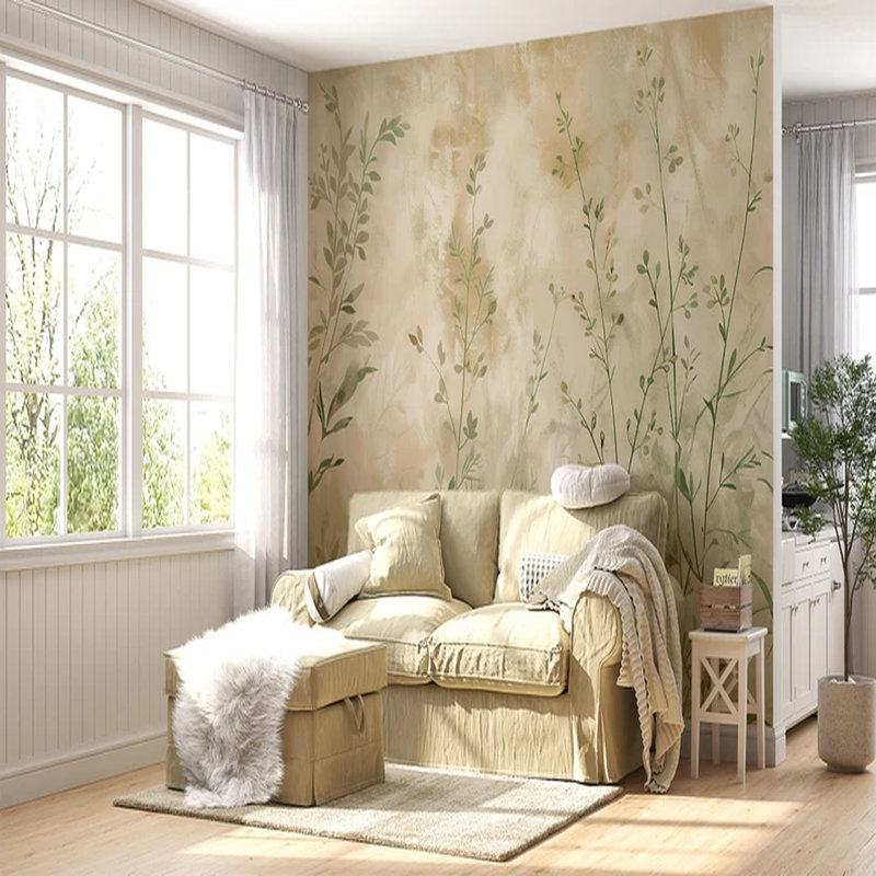 Douce brise botanique sur toile sableuse, L 108 po x l 160 po