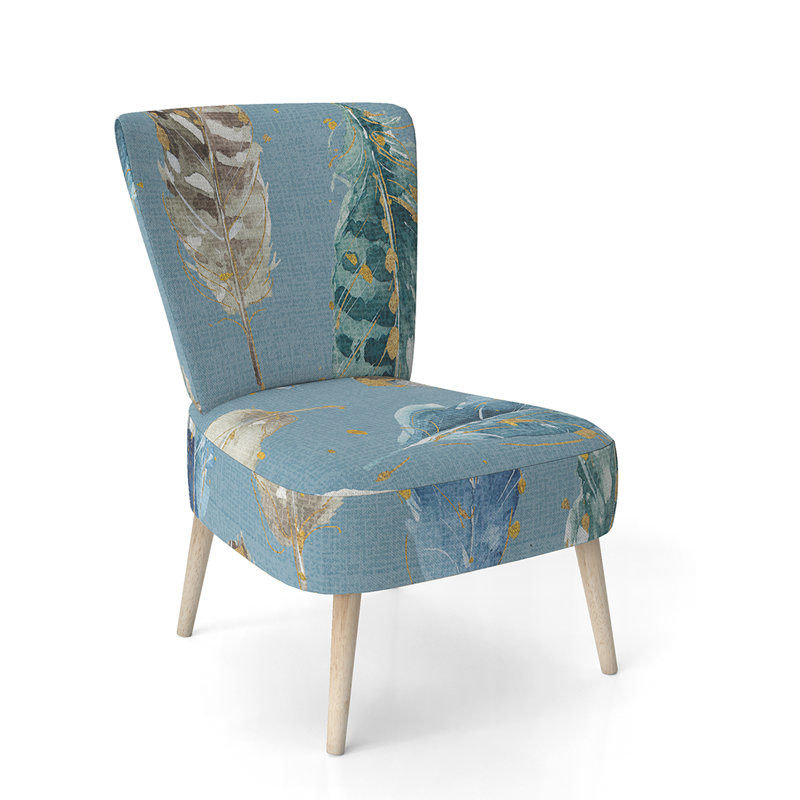 Upholstered Floral Side Chair - Modern floral Accent Chair, Abstract Blue Polyester Blend 13