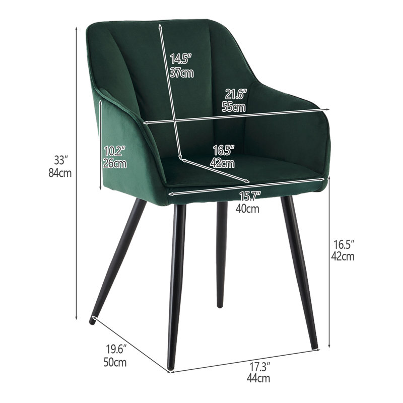 45.5cm H Velvet Upholstered Metal Armchair, Green