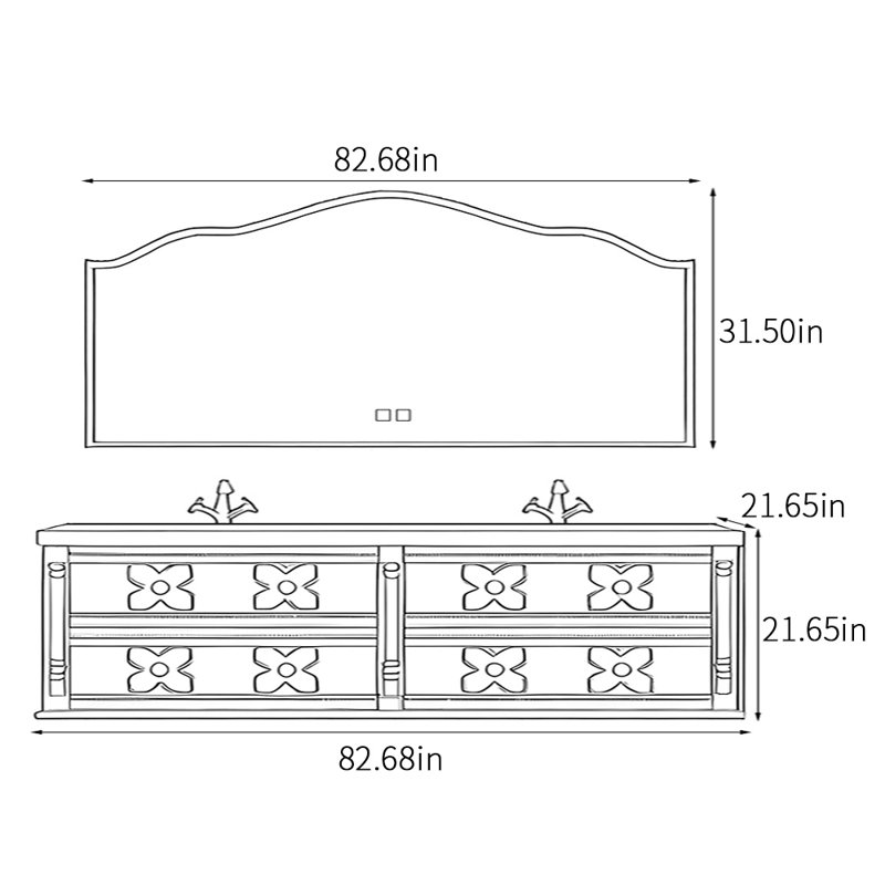 Armoire de salle de bain rétro de style médiéval., H 21,65 po x l 82,68 po x P 21,65 po