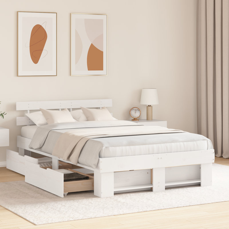 Bed Frame with Headboard Solid Pine Wood, 100cm x 200cm, White