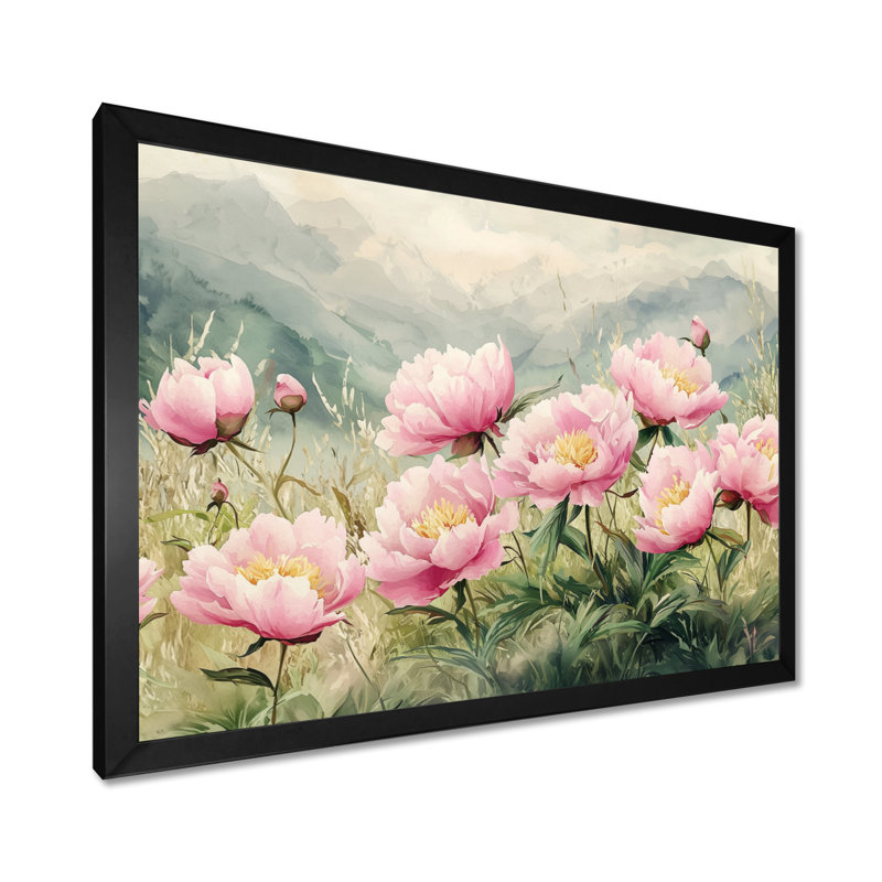 Pe pivoines dans la prairie alpine II - pivoines, art mural sur toile, H 12 po x l 20 po, Noir