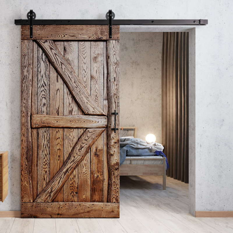 Virpi Solid Oak Barn Doors, 210cm H x 80cm W x 4cm D, Brown Oil