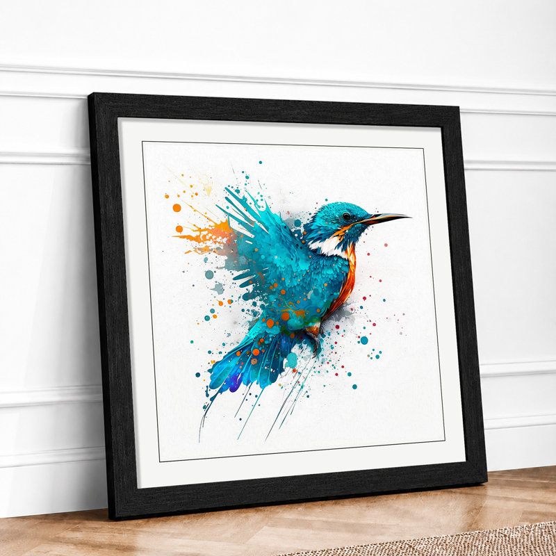 Kingfisher Splatter Art - Framed Print, Black