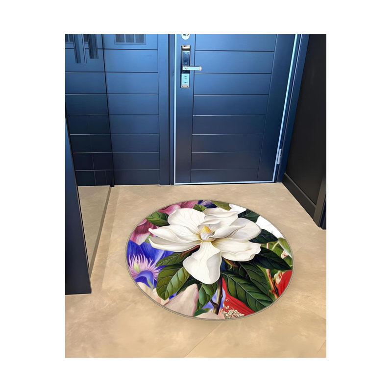 Tapis rond rond multicolore à motif tissé multicolore lavable à la machine, Sous-tapis rond 3 pi 11 po inclus
