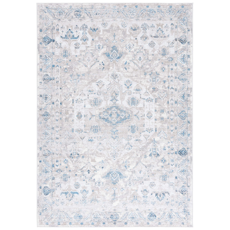 Yamiyah Orlando Felt/Velvet/Laminated Film Machine Washable Southwestern Rug in Grey/Blue, Rectangle 4' x 6'