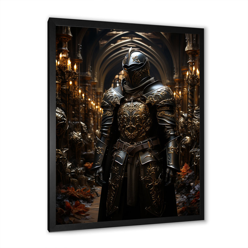 Armures médiévales, art mural encadré militaire 2, Cadre simple noir, H 40 po x l 30 po x P 1,5 po