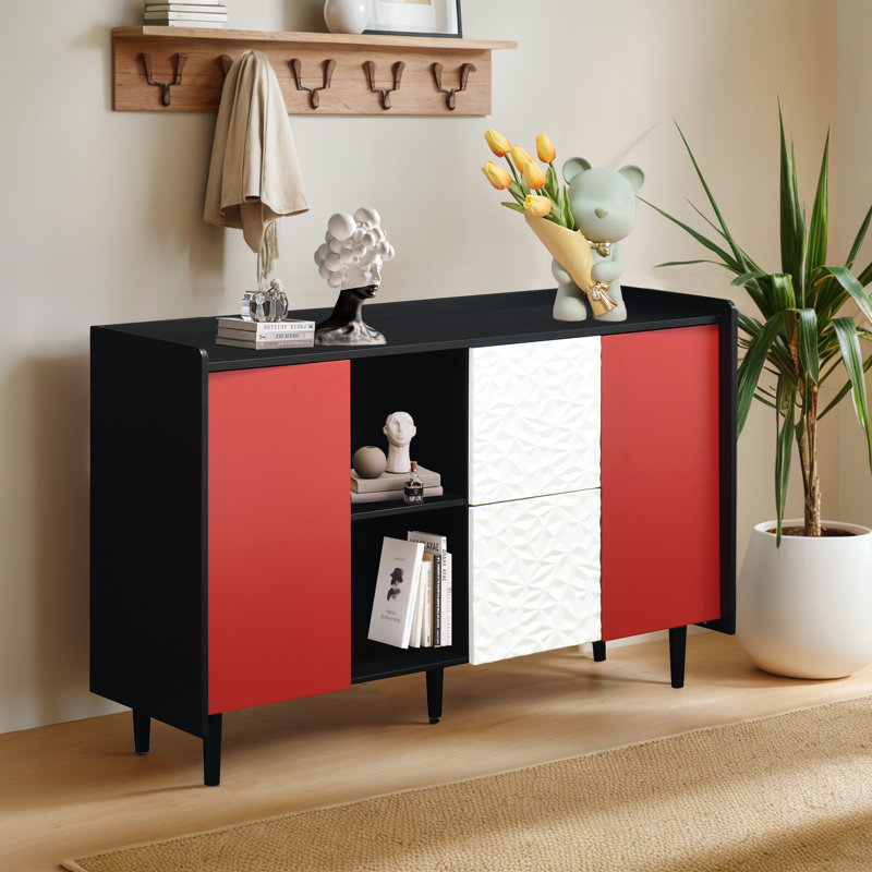 47.18" W Sideboard With 2 Drawers, Black/Red