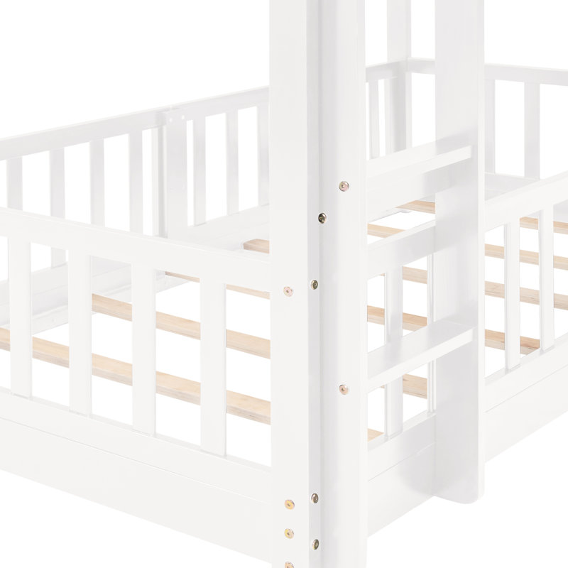 White Twin Over Bunk Bed - And Versatile With Slide Feature In Solid Wood, For Bedroom Style, White
