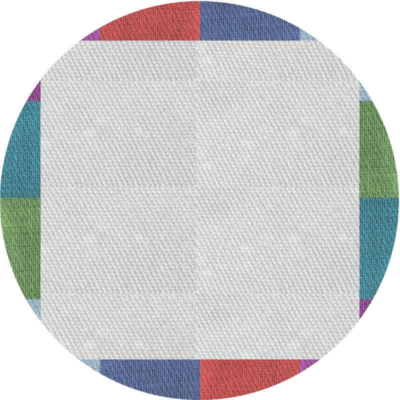 Tapis orange motif/vert/bleu, Rond 3 pi