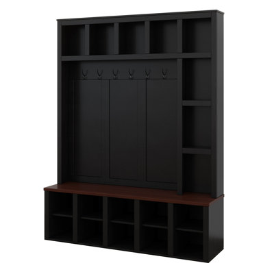 Hall Tree With Coat Rack,  6 Hooks, Walnut Storage Bench With Adjustable Shelves, 4-In-1 Entryway Shoe Cabinet With 13 Cubbies