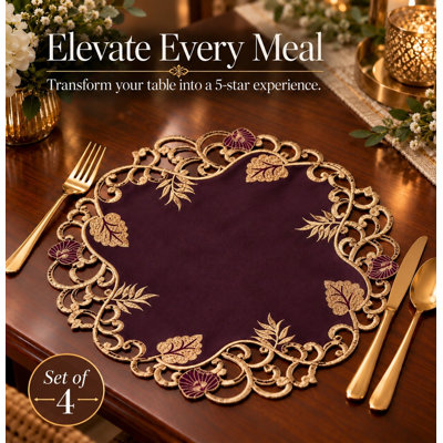Filoteo Floral Embroidered Round Placemats for Dining Table Christmas Decor Set of 4 Tarantino Collection