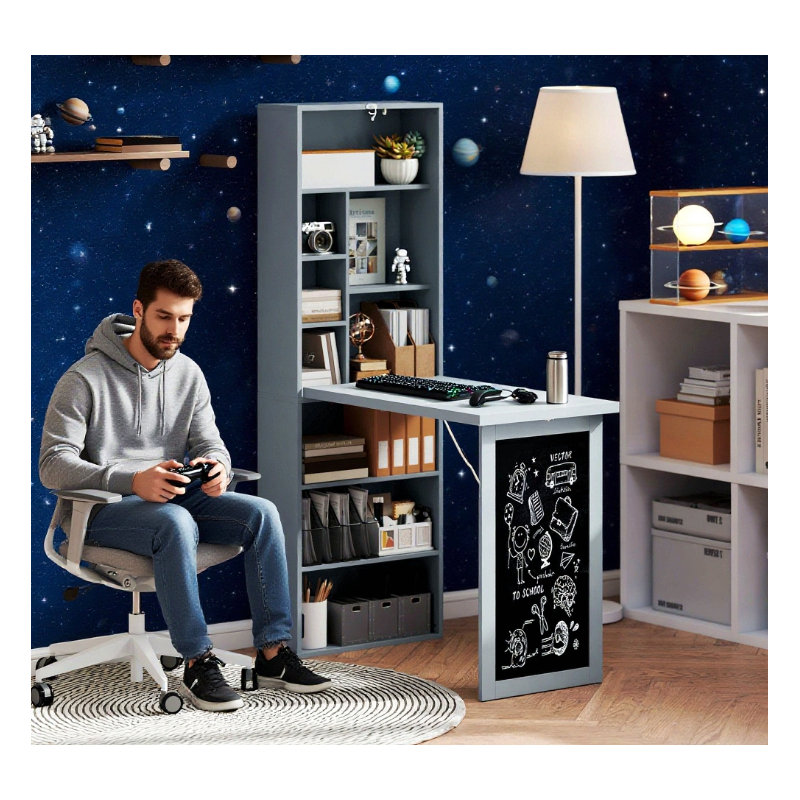 Bureau d'ordinateur pliable, bureau d'ordinateur mural, Gris