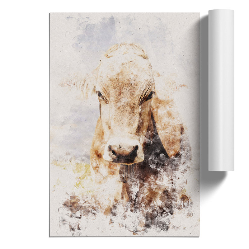 Portrait of a Cow Watercolour - Frameless Print, 59cm H x 42cm W x 0.1cm D