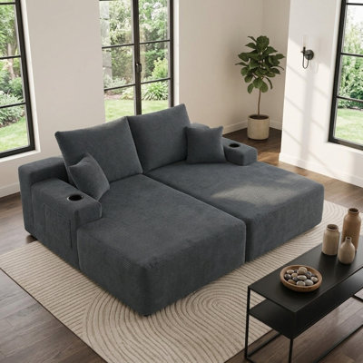 61" W Cloud Modern Sectional Sofa with Double Chaise Deep Seat and Corduroy Fabric