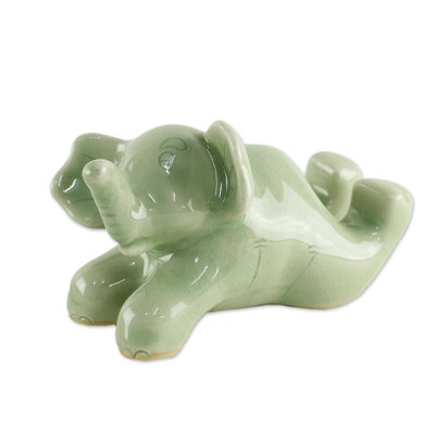 Sculpture en céramique celadon éléphant amusant Sergei