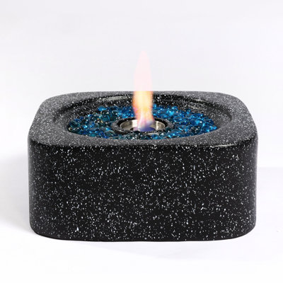 Portable Indoor and Outdoor Bio-ethanol Fire Pit with Glass Beads, Durable Concrete Body and Stainless Steel Pot