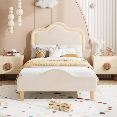Structure de lit simple à DEL en velours XL, plateforme réglable Princess avec 16 millions de couleurs, sans sommier