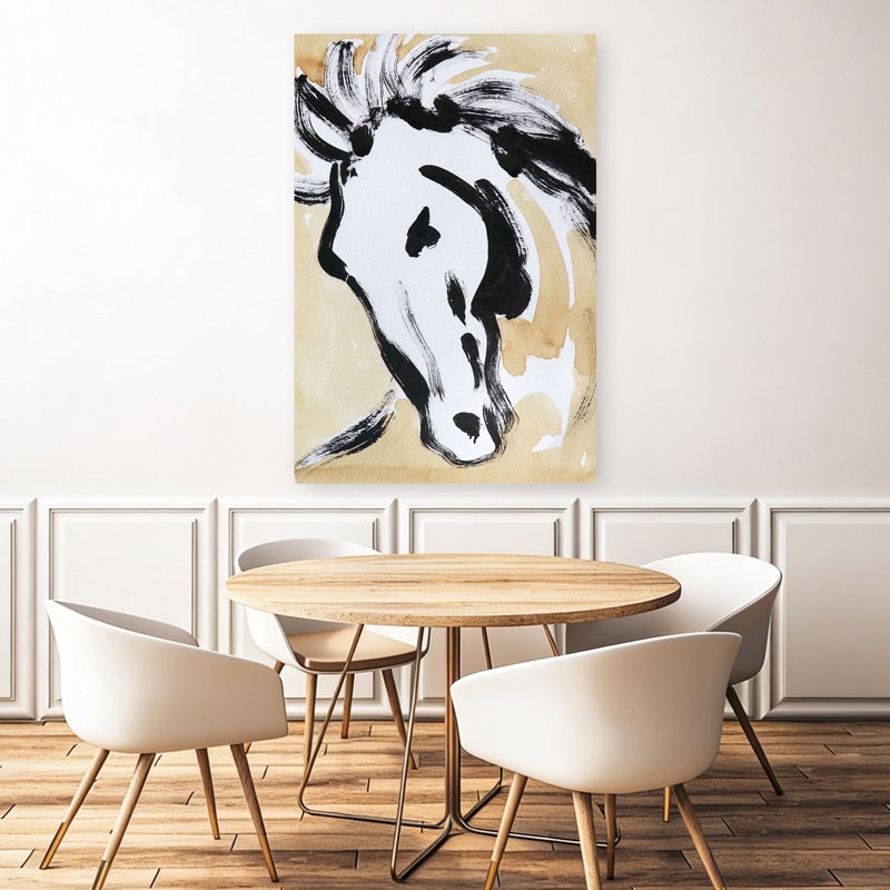 Tête de cheval expressive, art abstrait moderne minimaliste, H 48 po x l 32 po