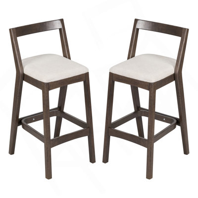 Jasper Indoor Rubberwood Barstool, Dark Brown Finished And Beige Upholstery, Set Of 2