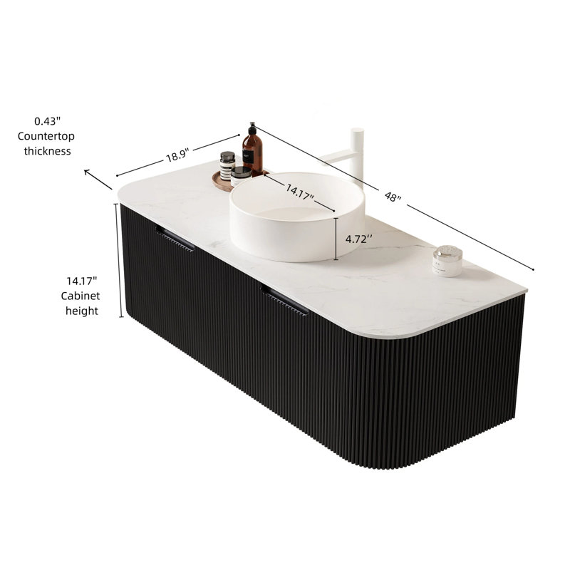 Dessus de meuble-lavabo 48 po, Noir, L 48 po, Blanc