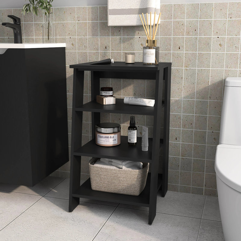 Étagère de rangement moderne pour salle de bain noire à quatre niveaux avec 4 niveaux de rangement, Noir