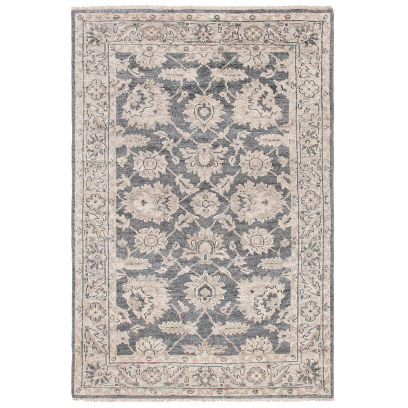 Tapis oriental en laine noué à la main beige / gris clair Saxis, Rectangle 6 pi x 9 pi