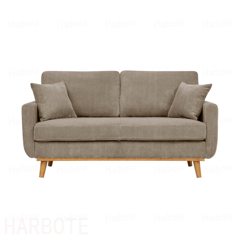 Causeuse en tissu avec accoudoirs et coussins décoratifs Corduroy, Corduroy-Brown