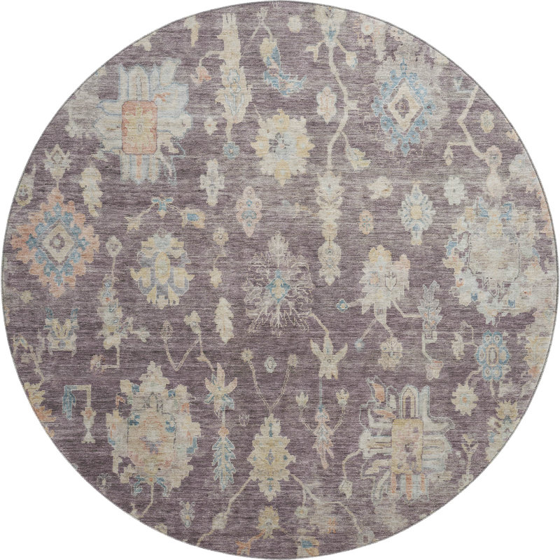 Tapis damassé de qualité supérieure Mayfield AMF2355, Aubergine, Rond 8 pi
