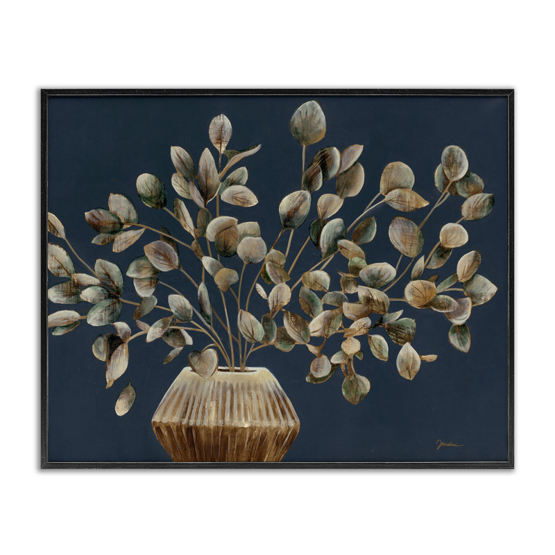 «Rustic Eucalyptus Leaves», estampe numérique par Liz Jardine, H 11 po x l 14 po, Giclée encadrée noir minuit