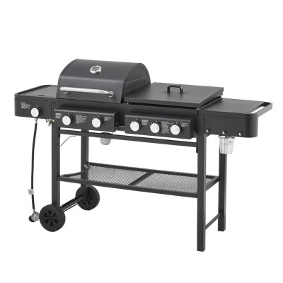 All In One Propane Gas Grill With Grill And Griddle Functions, 745 Sq. In. Cooking Surface, 5 Burners, 56,000 Btu, Outdoor Use