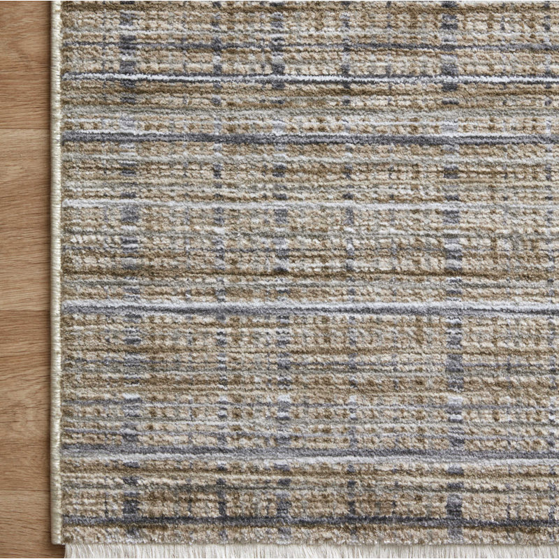 Tapis beige / gris en polyester tissé à la machine Jadon, Tapis de couloir 2 pi 7 po x 14 pi