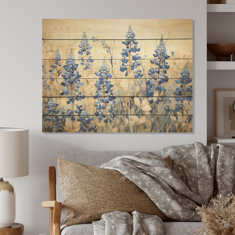 Magical Blue Bonnets Grass Meadows - Blue Bonnets, art mural sur bois de pin naturel, H 30 po x l 40 po