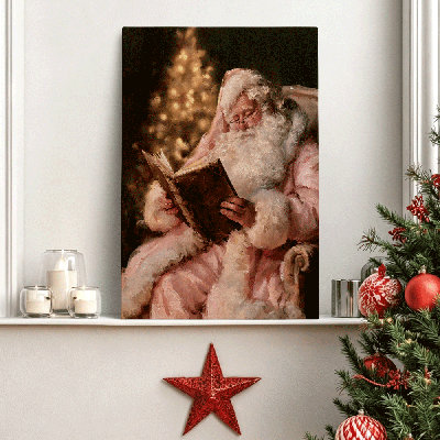 Cottagecore Chic Vintage Saint Nick Canvas Art Gallery Wrapped - Fireplace Mantel 12*8 inch (30*20*2cm)