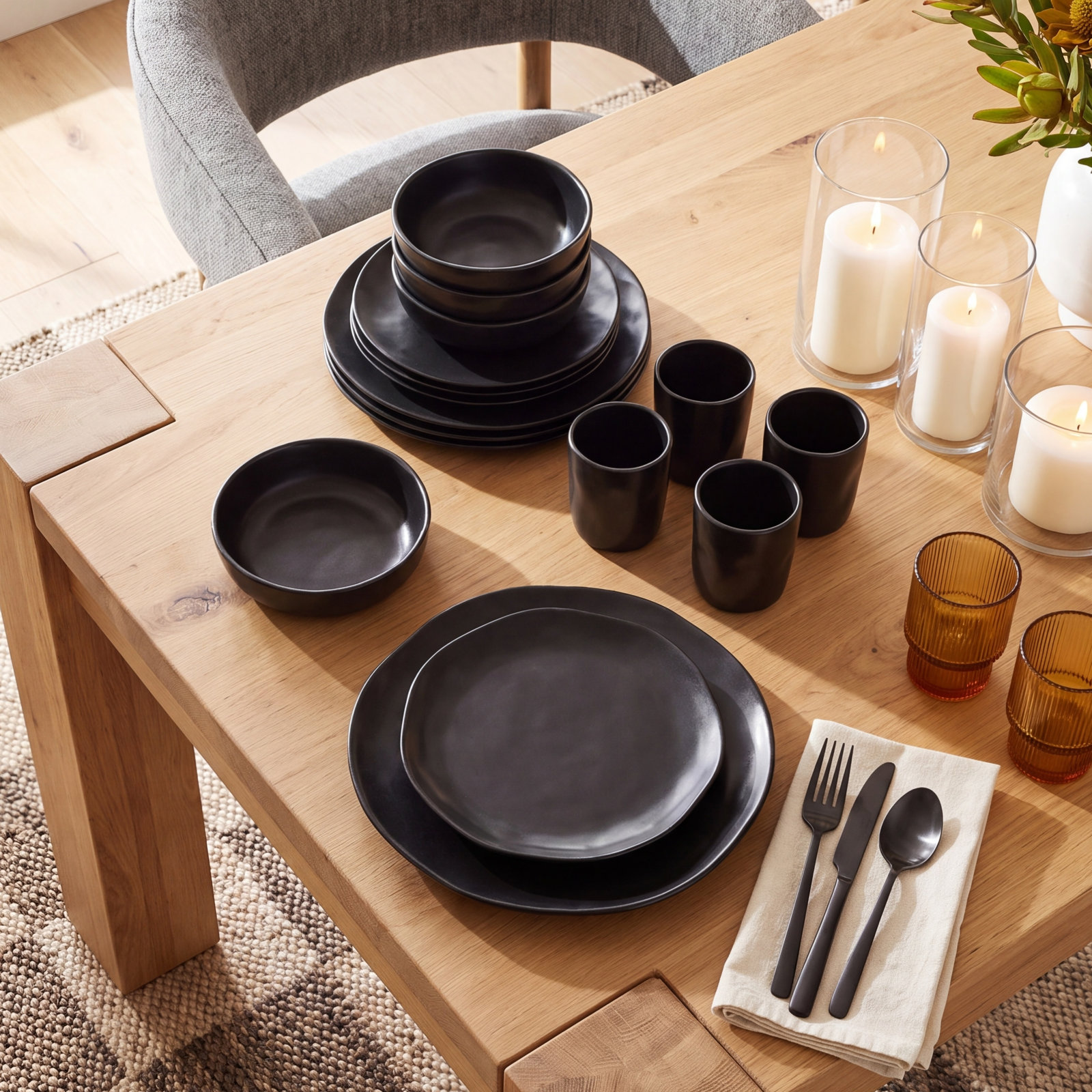 Hekonda Stoneware Dinnerware Set, Black
