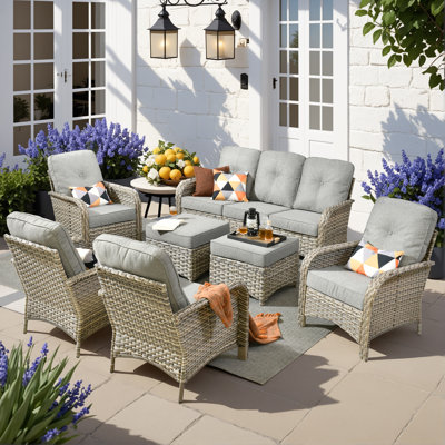 6 - Piece Wicker Outdoor Patio Furniture Set with Cushions and Ottomans