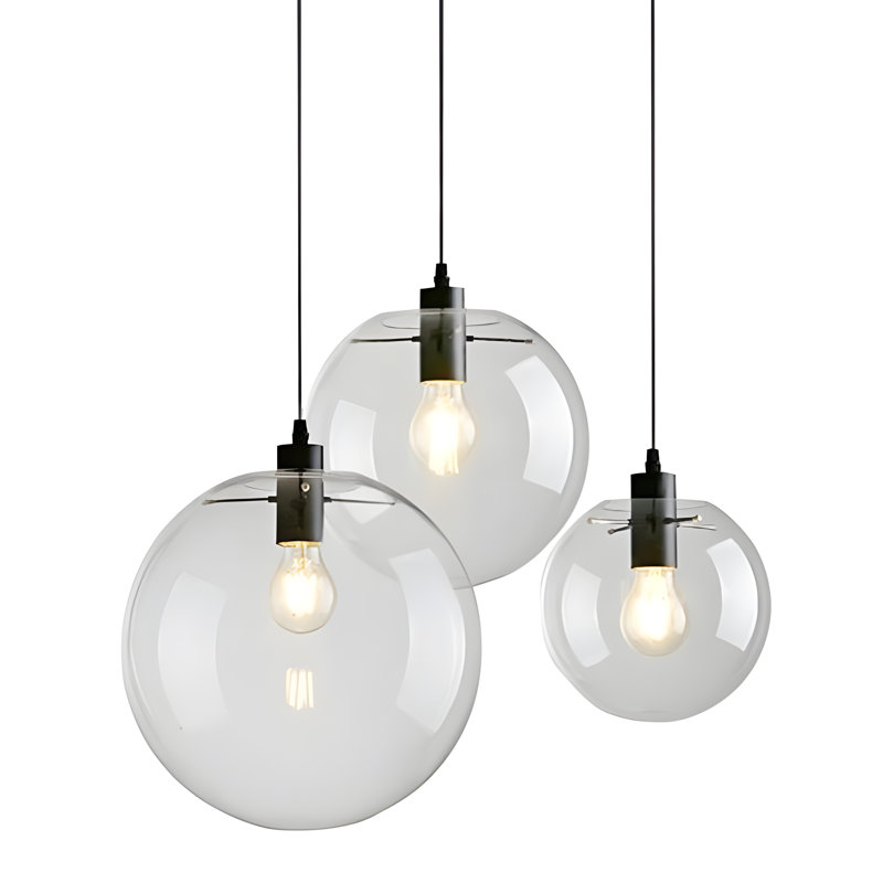 Modern Glass Pendant Light – Crystal Ball Chandelier with Creative Design, Height Adjustable Hanging Lamp for Living Room, Black Indoor Luminaire