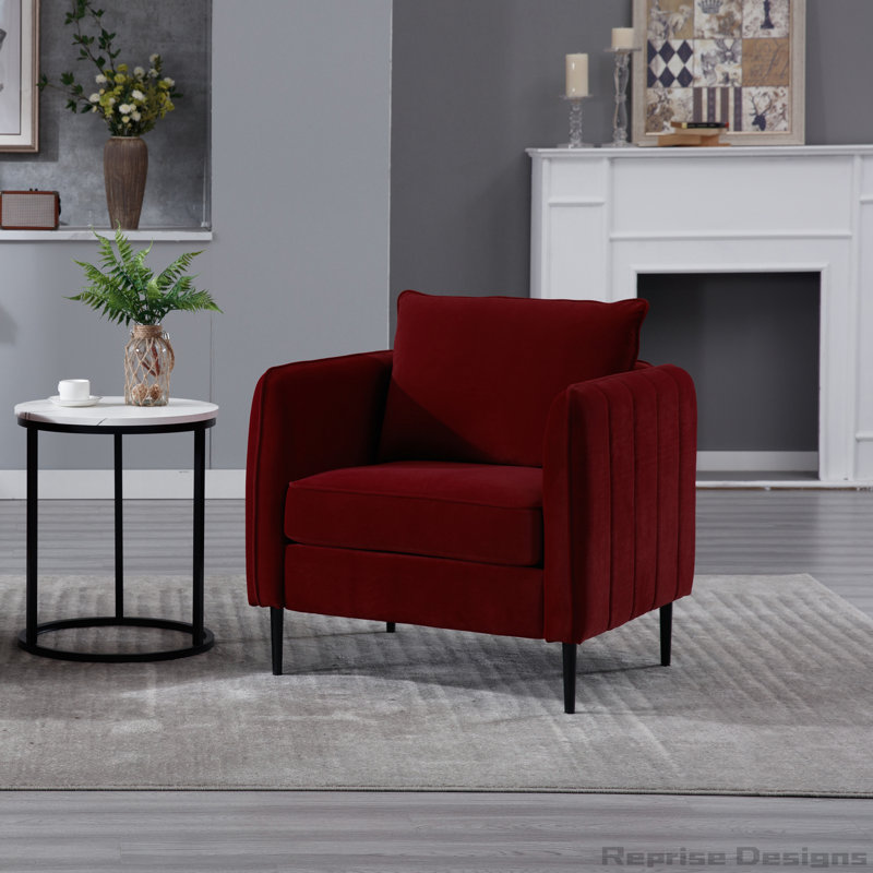 Chaise d'appoint en velours avec 1 coussin pour le salon, Rouge vin