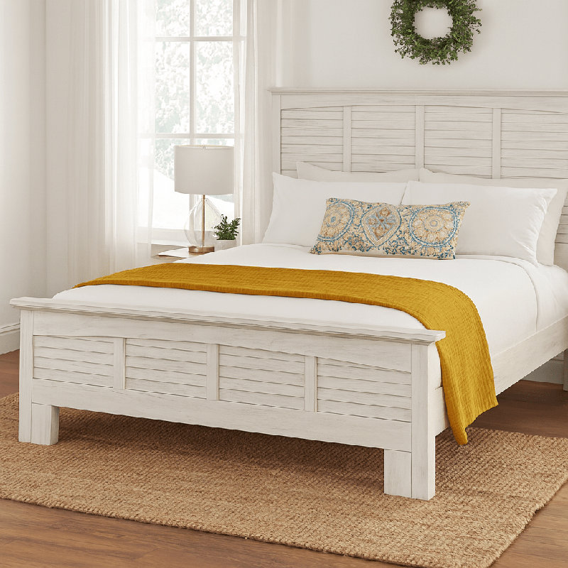 Ascan - Solid Wood Bed - King - Weathered White Finish, King