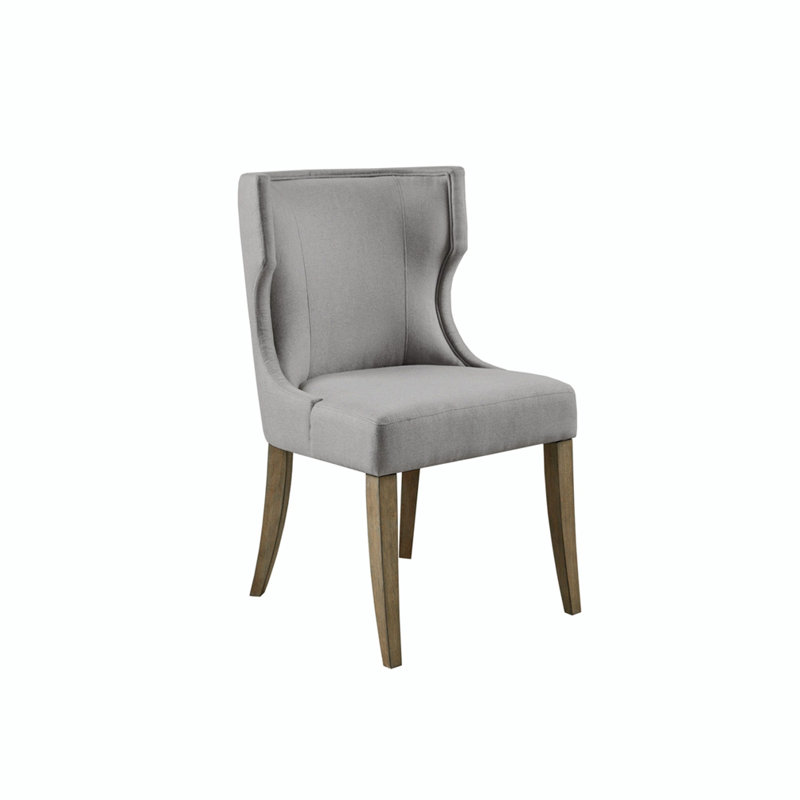 Light Gray Upholstered Wingback Dining Side Chair with Wood Legs