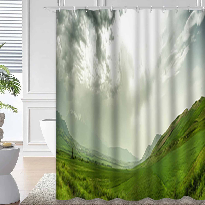 Rideau de douche avec 12 crochets Mountain Landscape Hill Field Road Sunset, L 72 po x l 84 po