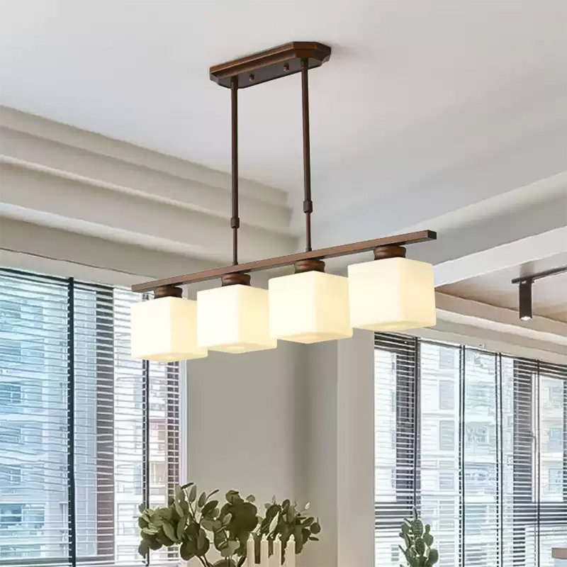 Pied de lampe en fer de style américain avec abat-jour en verre, H 4,72 po x l 31,5 po x P 4,72 po, Quatre lumières
