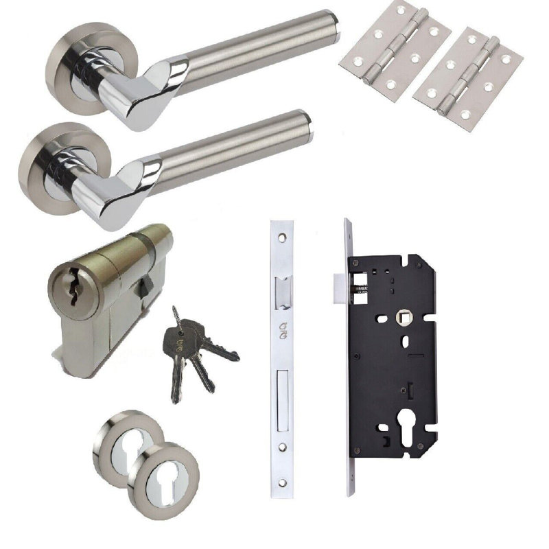 Golden Grace Titan Design Door Handles on Round Rose in Duo Finish with Euro Profile Lock, 3 Keys and 70mm Barrel