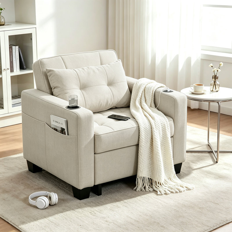 Jaylon Upholstered Linen Convertible Chair, null